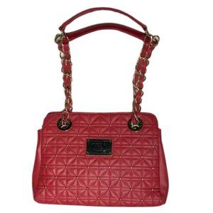 Red Studded Nicole By Nicole Miller Quilted Shoulder Bag with Chain Stra…